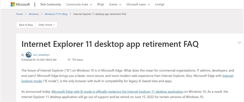 微软将于2022 年 6 月 15 日停止IE 浏览器啦插图1